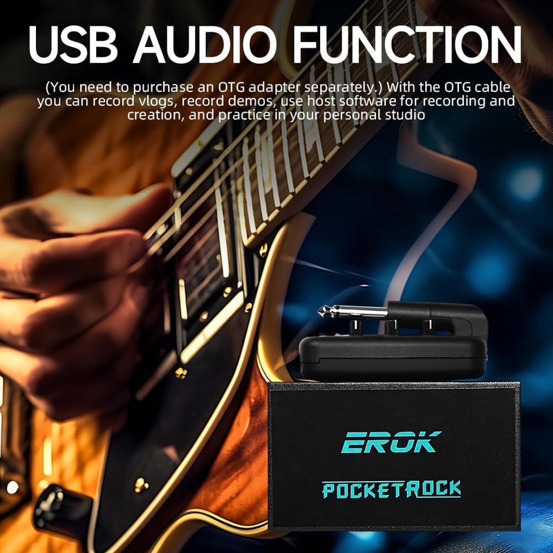 EROK Guitar Headphone Amp, with 9 Simulation Tones,USB-Rechargeable Portable Pocket Effects Unit, with Wireless Function Supporting OTG Recording - Image 2